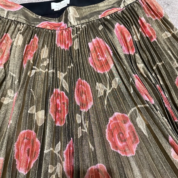 ✨HP✨ Kate Spade metallic gold and pink pleated floral midi skirt size 6 - Picture 6 of 9